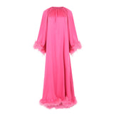 Layla Feather Sleeve Maxi Dress in Hot Pink