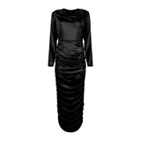 Ife Long Sleeve Draped Maxi Dress- Black