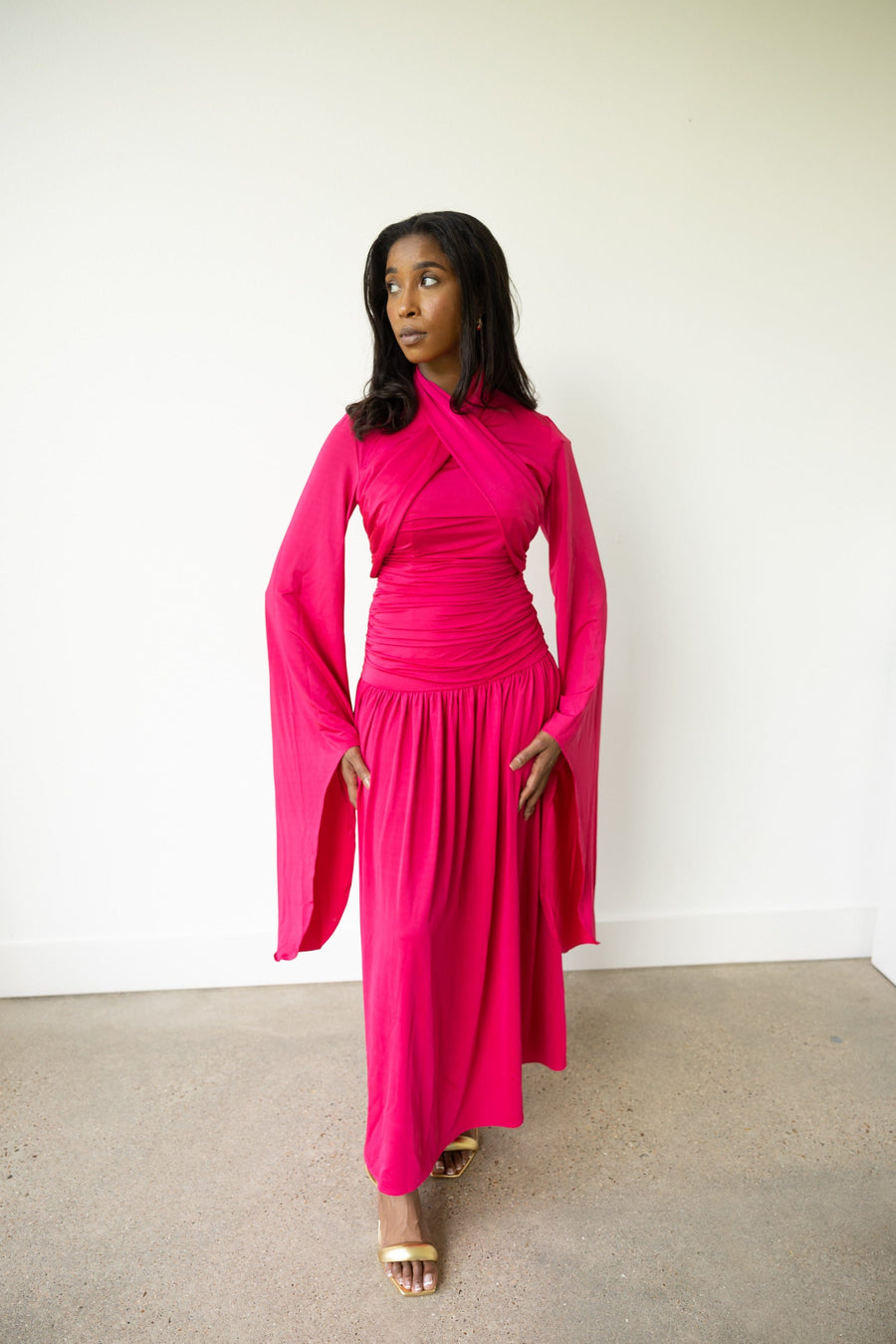 Mide Maxi Dress with Long Flowy Sleeves (4 Color Options)