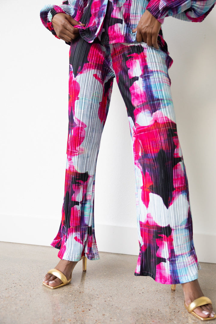 Lara Printed High Waist Plisse Pants