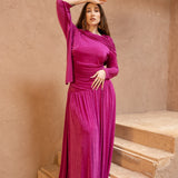 Nala Asymmetrical Sleeve Slinky Maxi Gown