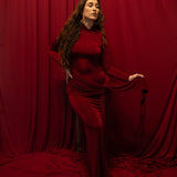 Liv Long Sleeve Slinky Dress in Burgundy