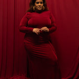 Liv Long Sleeve Slinky Dress in Burgundy