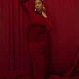 Liv Long Sleeve Slinky Dress in Burgundy