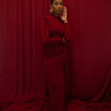 Liv Long Sleeve Slinky Dress in Burgundy