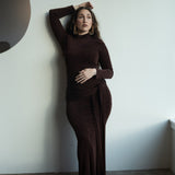 Liv Long Sleeve Slinky Dress in Dark Chocolate