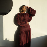 Olive Oversized Shirt and High Waist Corset Skirt Set in Burgundy