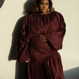 Olive Oversized Shirt and High Waist Corset Skirt Set in Burgundy