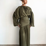 Olive Oversized Shirt and High Waist Corset Skirt Set