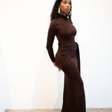 Liv Long Sleeve Slinky Dress in Dark Chocolate