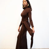 Liv Long Sleeve Slinky Dress in Dark Chocolate