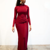 Liv Long Sleeve Slinky Dress in Burgundy