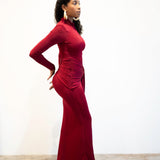 Liv Long Sleeve Slinky Dress in Burgundy