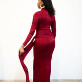 Liv Long Sleeve Slinky Dress in Burgundy