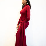 Liv Long Sleeve Slinky Dress in Burgundy