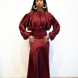 Olive Oversized Shirt and High Waist Corset Skirt Set in Burgundy