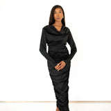 Ife Long Sleeve Draped Maxi Dress- Black