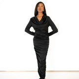 Ife Long Sleeve Draped Maxi Dress- Black