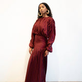 Olive Oversized Shirt and High Waist Corset Skirt Set in Burgundy