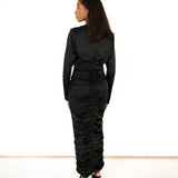 Ife Long Sleeve Draped Maxi Dress- Black