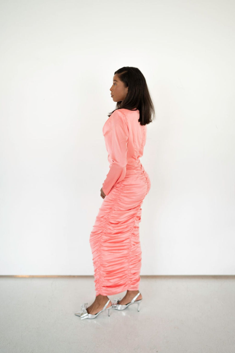 Ife Long Sleeve Draped Maxi Dress- Pink