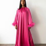 Layla Feather Sleeve Maxi Dress in Hot Pink