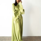 Layla Feather Sleeve Maxi Dress in Sage Apple Green