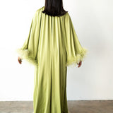 Layla Feather Sleeve Maxi Dress in Sage Apple Green