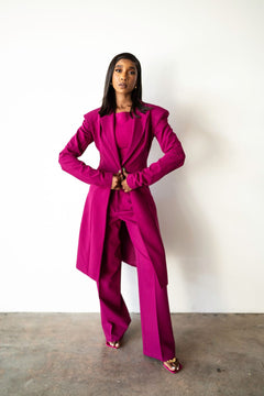 Amaya Power Suit Long Blazer Berry