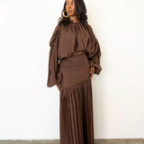 Olive Oversized Shirt and High Waist Corset Skirt Set in Chocolate