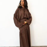 Olive Oversized Shirt and High Waist Corset Skirt Set in Chocolate