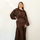 Olive Oversized Shirt and High Waist Corset Skirt Set in Chocolate