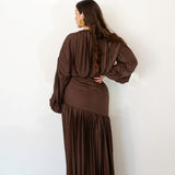 Olive Oversized Shirt and High Waist Corset Skirt Set in Chocolate