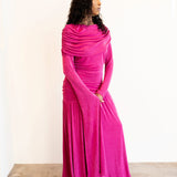 Nala Asymmetrical Sleeve Slinky Maxi Gown