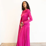 Nala Asymmetrical Sleeve Slinky Maxi Gown