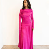 Nala Asymmetrical Sleeve Slinky Maxi Gown