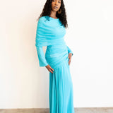 Lira Draped Maxi Skirt Aqua