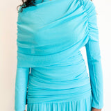 Lira Long Sleeved Draped Shoulder Top Aqua