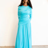 Lira Draped Maxi Skirt Aqua